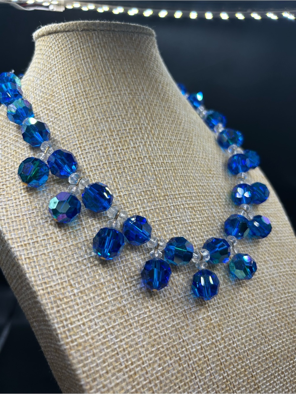 Vintage Blue Crystal Beaded Necklace - Picture 3 of 4